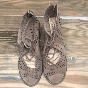 Lace up cut out peep toe bootie